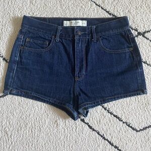 Abercrombie & Fitch High Rise Cheeky Jean Shorts 27 Dark Wash